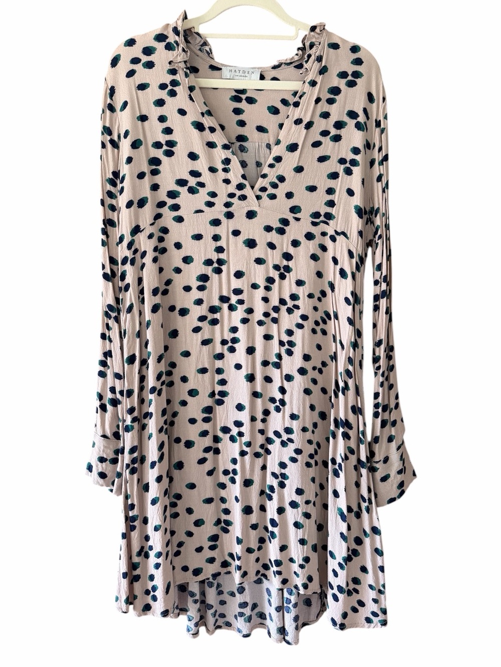 Hayden Los Angeles Abstract Dot Ruffle V-Neck Tunic Dress Medium Cream